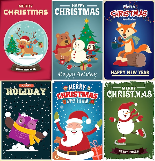 Vintage kerstposter ontwerpset