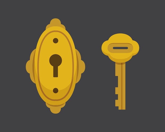 Vector vintage key and lock vector illustration cartoon padlock secret mystery or safe icon