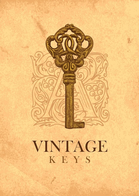 vintage key with medieval letter