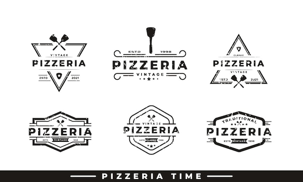 Vintage klassiek embleem badge spatel pizza pizzeria logo ontwerp inspiratie