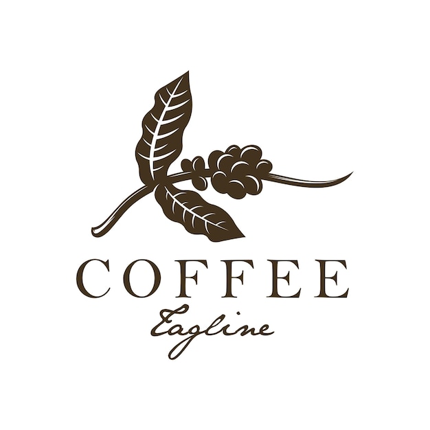 Vintage koffie tak logo koffieboon logo koffie plant logo vector pictogrammalplaatje op witte achtergrond