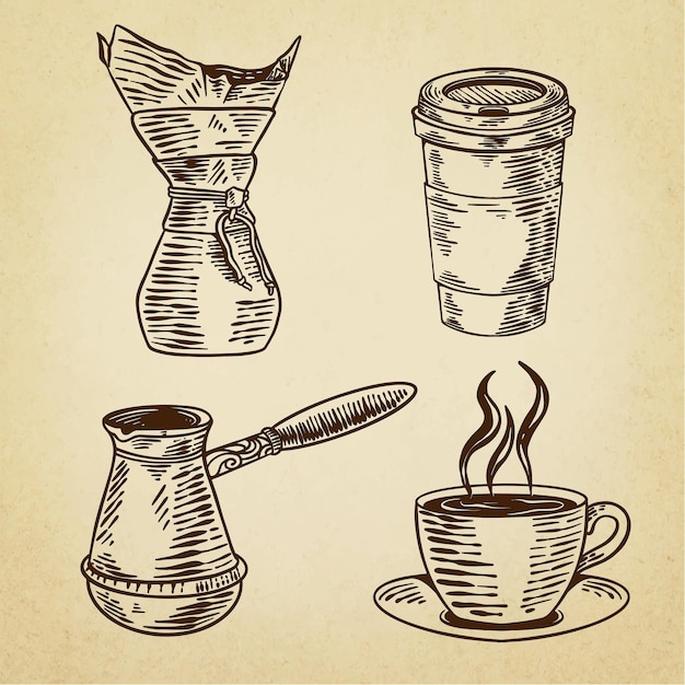 Vintage koffieset illustratie