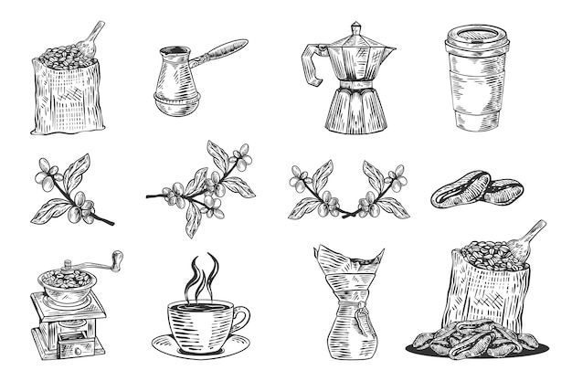 Vintage koffieset illustratie