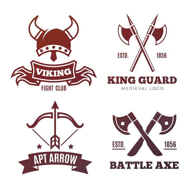 Vintage krijger emblemen. viking, ridder, koning middeleeuwse labels