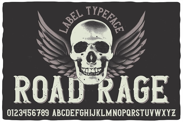 Шрифт винтажной этикетки с названием Road Rage