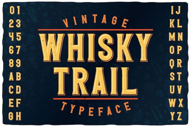 Шрифт винтажной этикетки с названием whiskey trail.