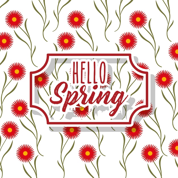 Vintage label hallo lente wenskaart florale decoratie witte achtergrond
