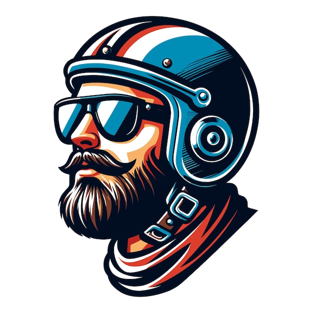 Vintage label man in a helmet design vector illustration for tshirt print poster emblem Motorcycle