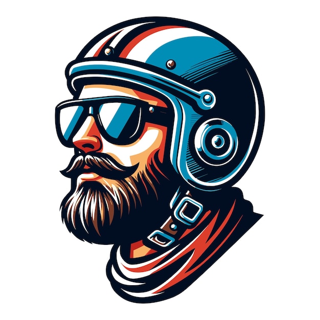 Винтаж-этикетник в шлеме дизайн векторная иллюстрация для футболки печать плакат эмблема мотоцикл