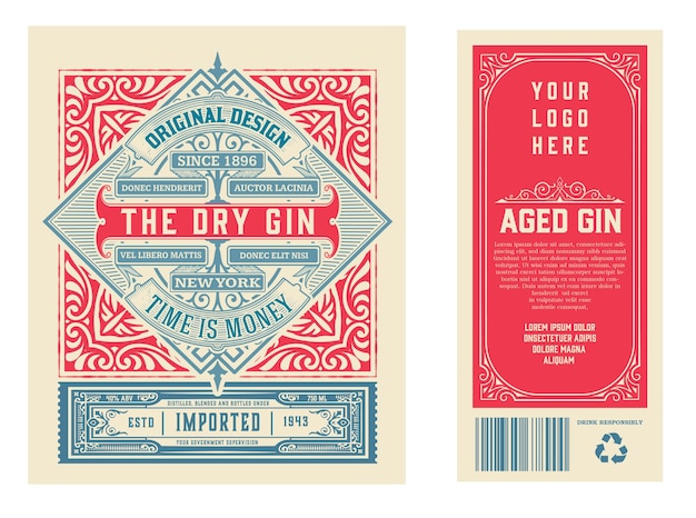 Vintage label met gin liquor design