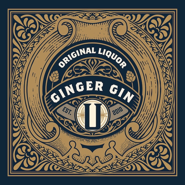 Vintage label with gin liquor