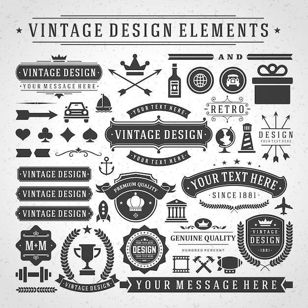 Vector vintage labels and badges design elements   with typographic symbols