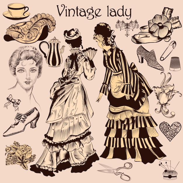 Vettore elementi vintage lady