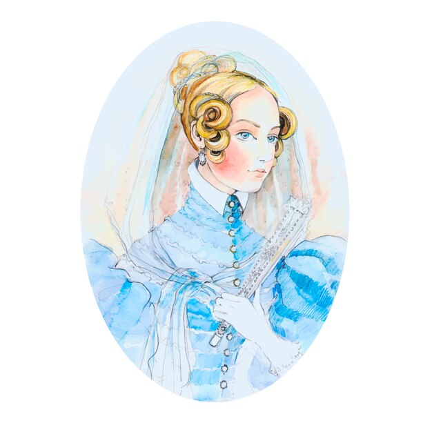 Vintage lady watercolor portrait. 