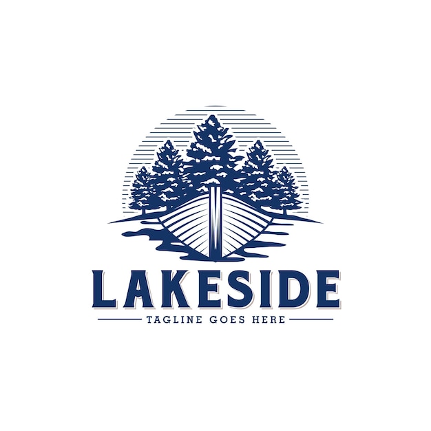 Vintage Lakeside Logo Design Illustration