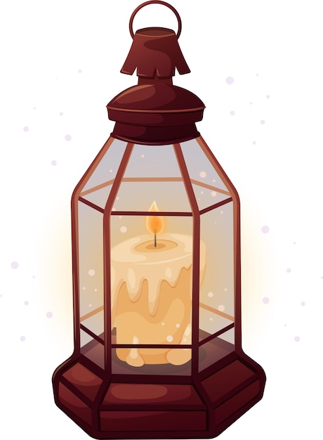 Vector vintage lantern with burning candle isolated