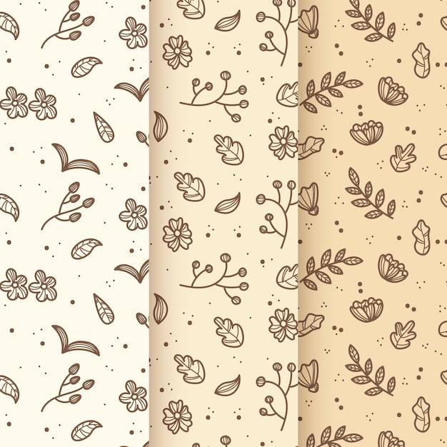 Vintage leaves hand drawn spring pattern