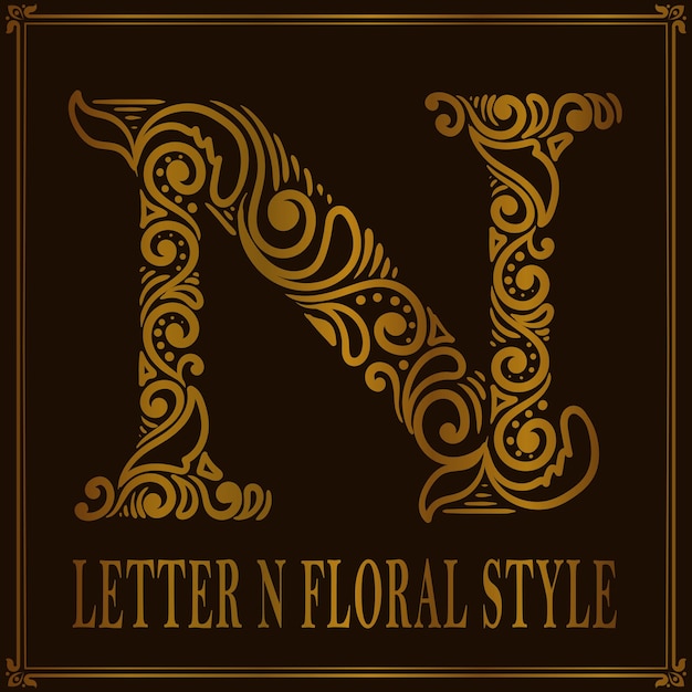 Vintage letter n bloemmotiefstijl