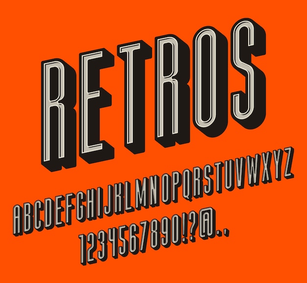 Lettere d'epoca, set di caratteri alfabetici retrò. lettere volumetriche condensate, simboli di massa con l'ombra. colori retrò. facile da usare