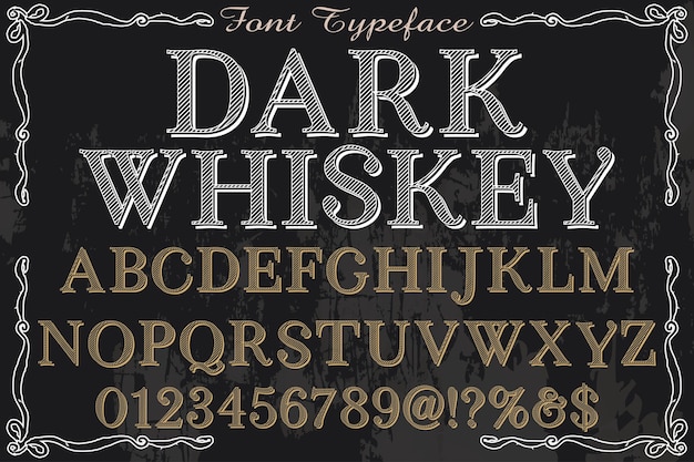 Vintage lettertype alfabetische grafische stijl donkere whisky