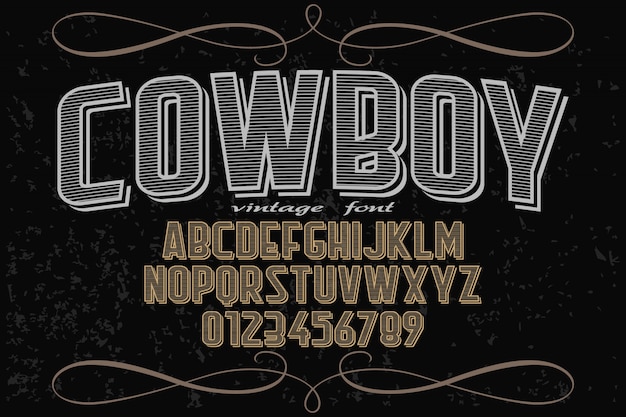 vintage lettertype lettertype handgemaakt vector met de naam cowboy en label design