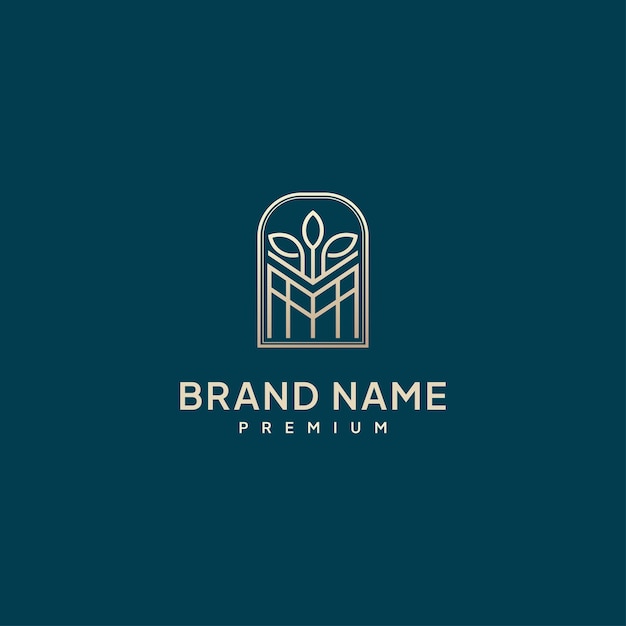 Vintage line farm growing logo, Company farm logo design seed leaf growing farm