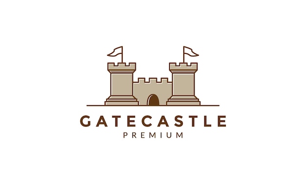 Vector vintage line outlines big castle logo vector icon illustration