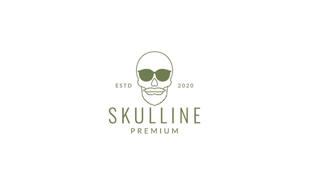 Vintage line of skull with sunglasses logo vector icon illustration