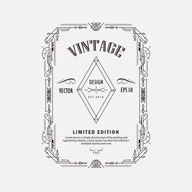 Vector vintage lineaire dunne lijn geometrische vorm art deco retro design frame hoek