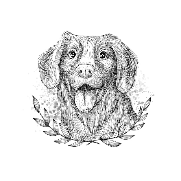Vintage lineaire hand getekend hondenportret