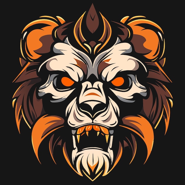 Vintage lion Skull Logo Flat Vector Art