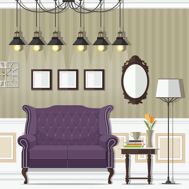 Vector vintage living room