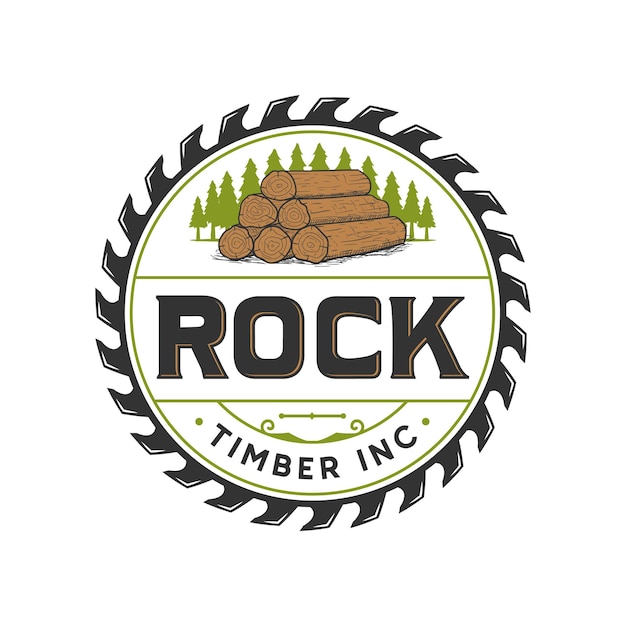 Vintage Log, пильный диск, иллюстрация дизайна логотипа Timber