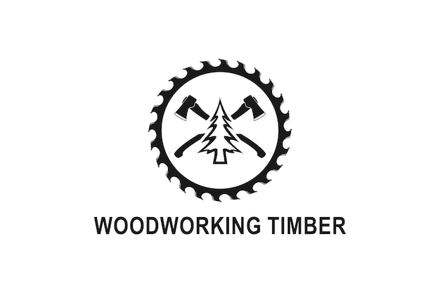 Vector vintage logo badge felling tree carpenter with ax elements pine tree