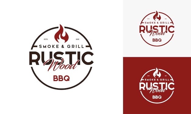 Vector vintage logo barbeque grill retro rustic babeque grill barbeque label logo desain vektor