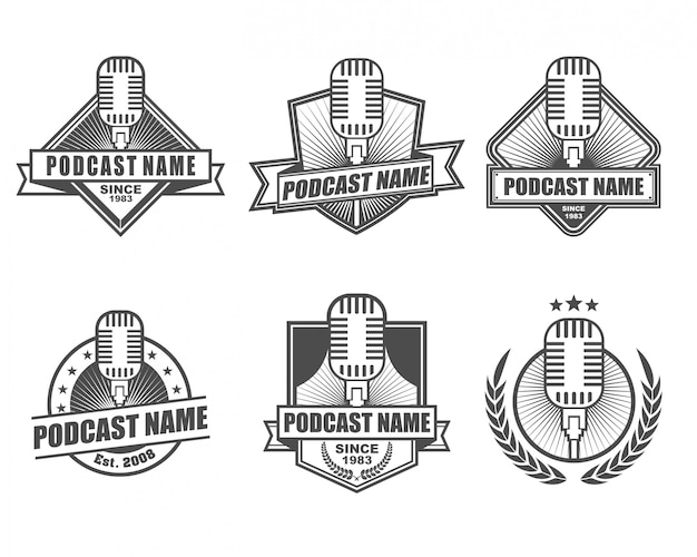 Vector vintage logo collection set for podcast