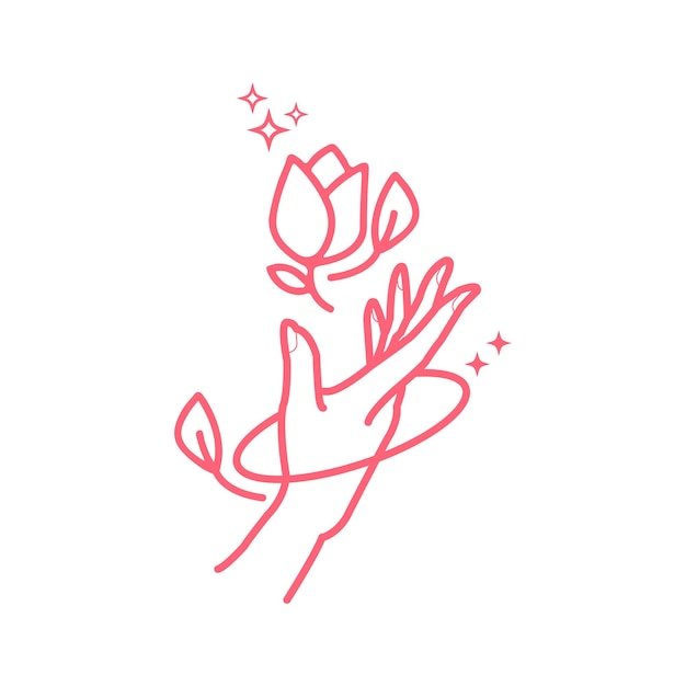 Винтажные шаблоны дизайна логотипа в модных линейных минималистичных руках с розой