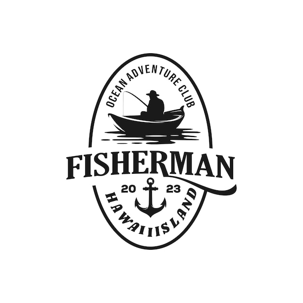 Vector vintage logo fisherman template illustration