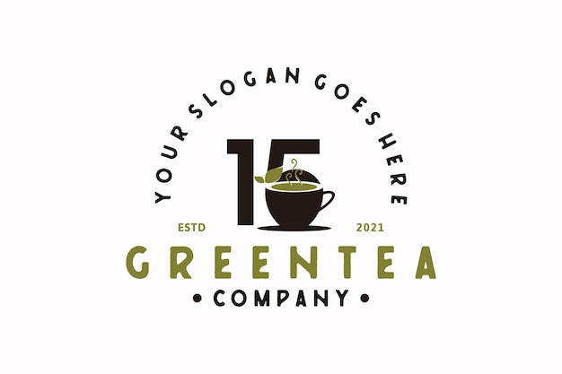 Tè verde con logo vintage con numero quindici, ispirazione logo