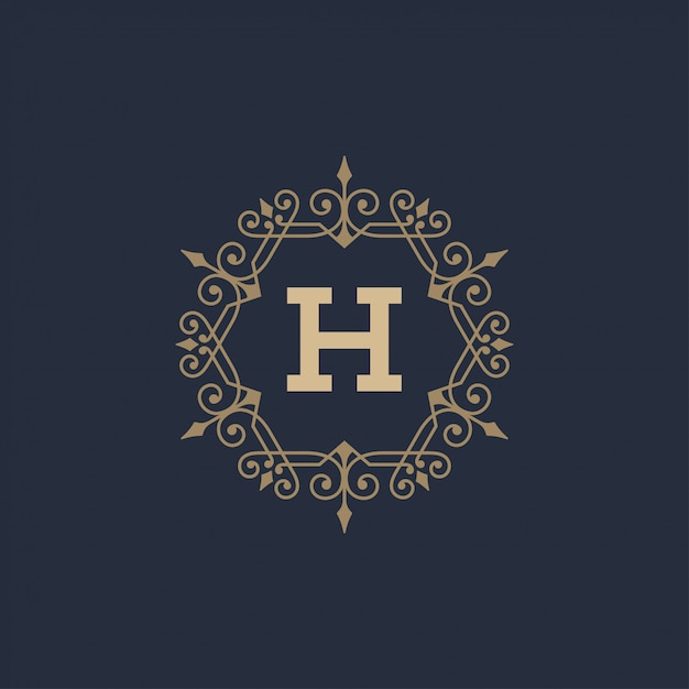 Vector vintage logo monogram template  elegant flourishes ornaments with ornate frame border