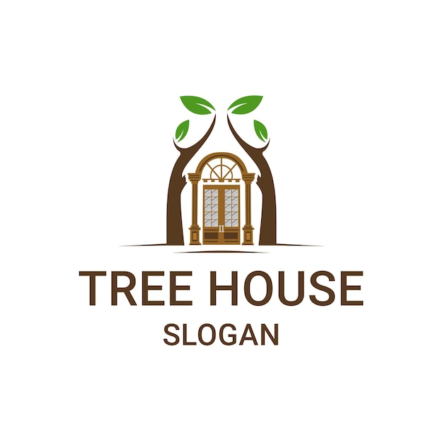 Vintage Logo Natural Building House Tree