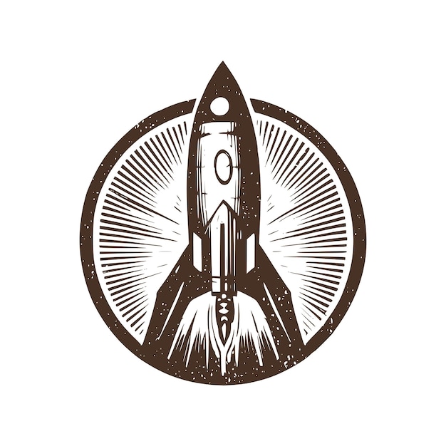 ベクトル ロケットのヴィンテージのロゴ、サイエンス フェアの古い学校のロゴ