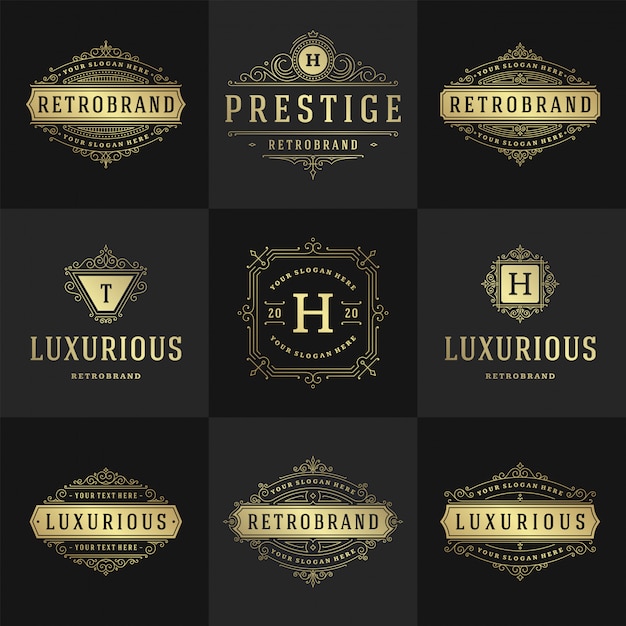 Vector vintage logo's en monogrammen instellen elegant bloeit lijntekeningen sierlijke ornamenten victoriaanse stijlsjabloon