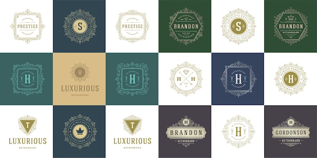 Vintage logo's en monogrammen instellen elegant bloeit lijntekeningen