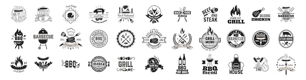 Vector vintage logo set for meat restaurants grill bbq vector icon set barbecue emblems badges and design elements vector illustration