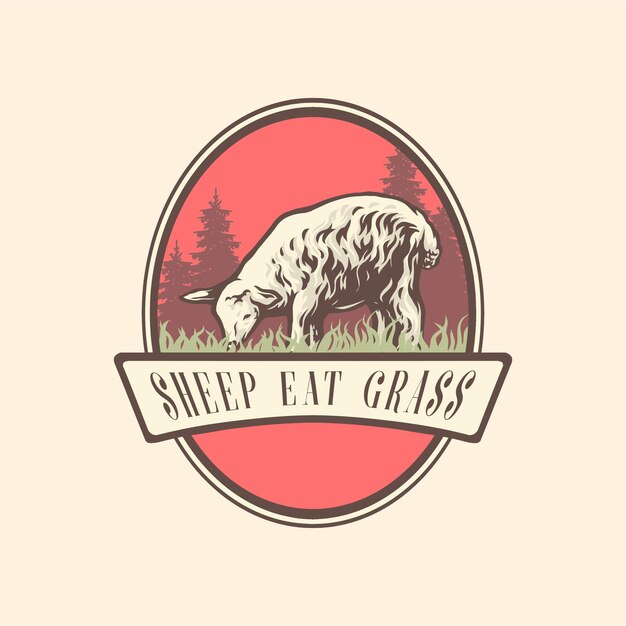 Vintage logo of sheep eating grass