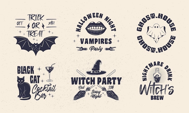 Vintage logo-sjablonen en 10 ontwerpelementen voor halloween-ontwerp