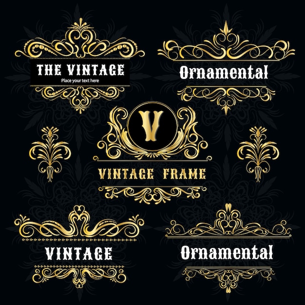 Vintage logo templates Gold decorative frame.