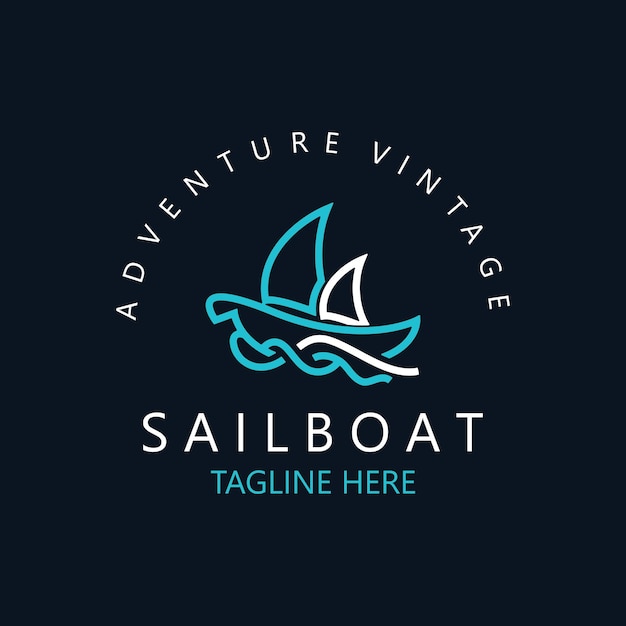 Vintage logo van een zeilboot minimalistisch met golfreisjacht of vectorontwerp sjabloon van een zeilboot
