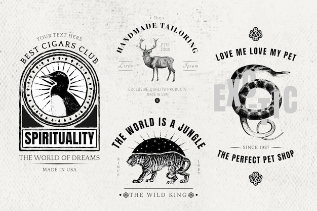 Vintage logo vector animal branding badge set